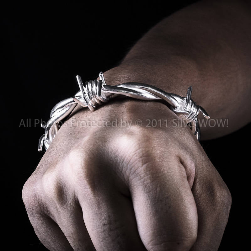 Mens Barbed Wire Bangle - SilverWow™