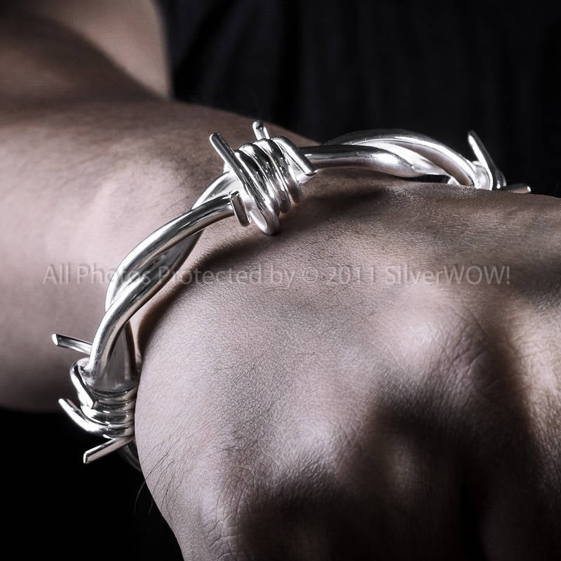 Mens Barbed Wire Bangle - SilverWow™