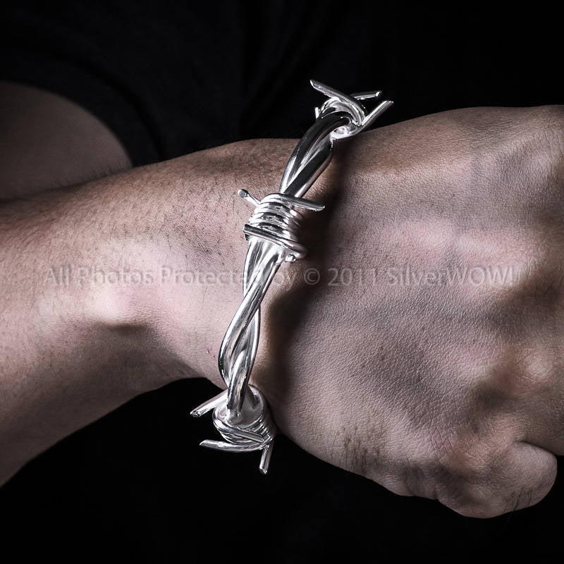 Mens Barbed Wire Bangle - SilverWow™