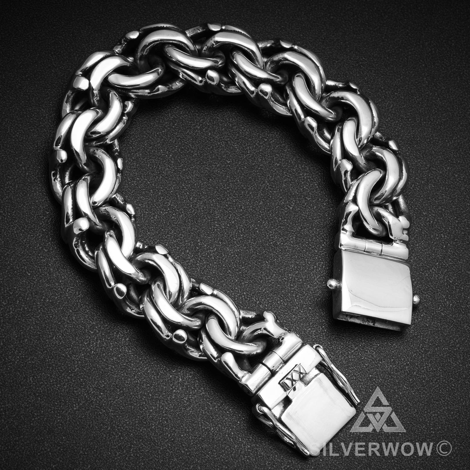 Mexican, Garibaldi Link, mens silver bracelet, Box Clasp, 4 oz