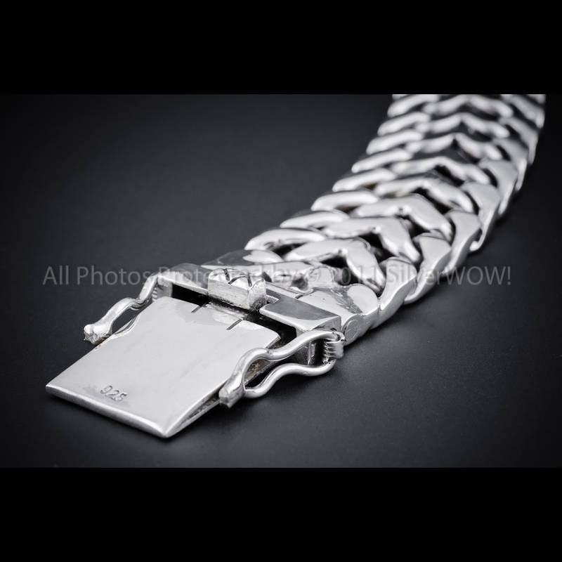 Herringbone Unique Mens Silver Bracelet - 20mm Version. Solid Sterling Silver - SilverWow™