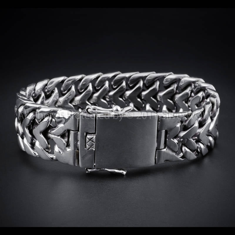 Herringbone Unique Mens Silver Bracelet - 20mm Version. Solid Sterling Silver - SilverWow™