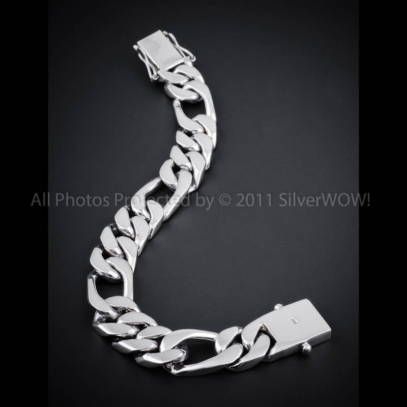 Mens Figaro Bracelet - 15mm - 925 Sterling Silver - SilverWow™