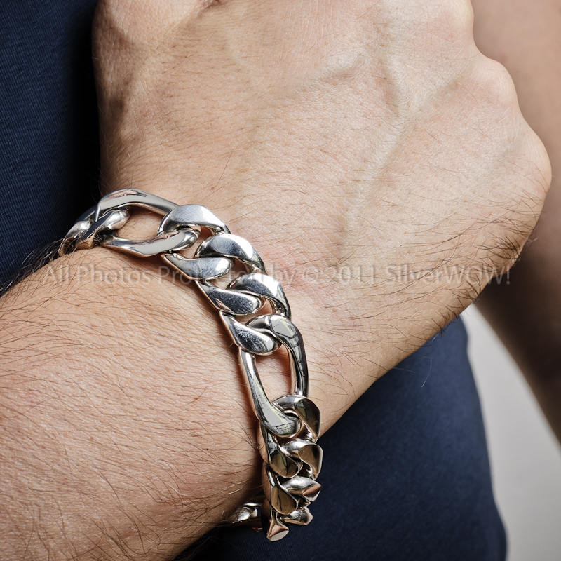 Mens Figaro Bracelet - 15mm - 925 Sterling Silver - SilverWow™
