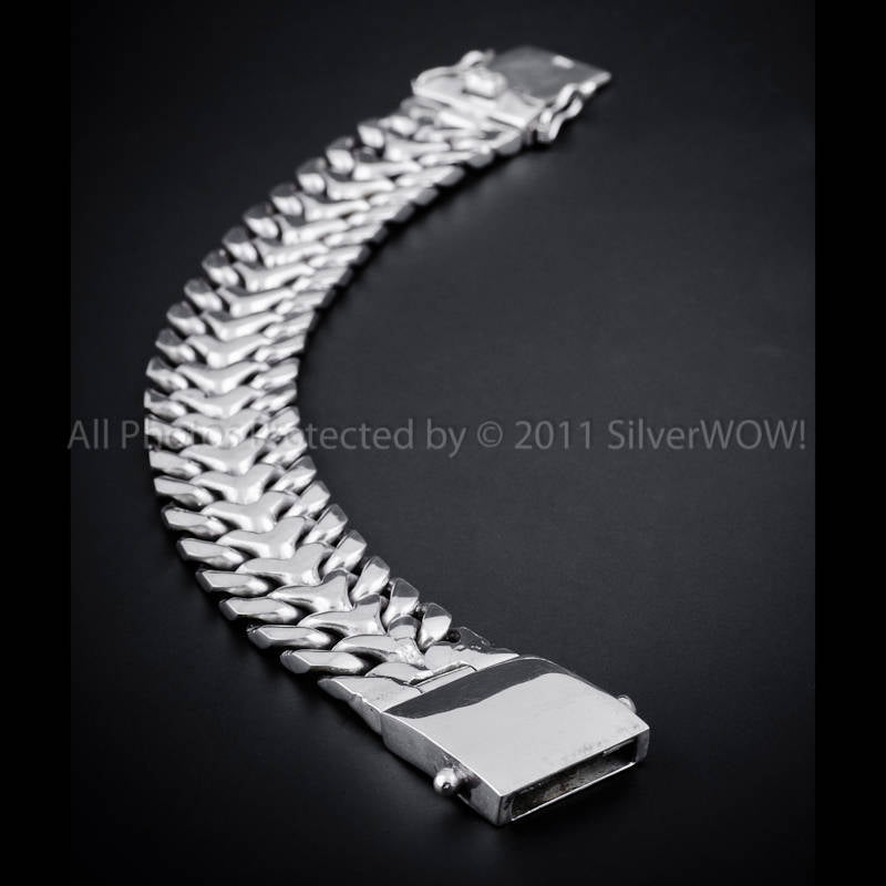 Herringbone Unique Mens Silver Bracelet - 20mm Version. Solid Sterling Silver - SilverWow™