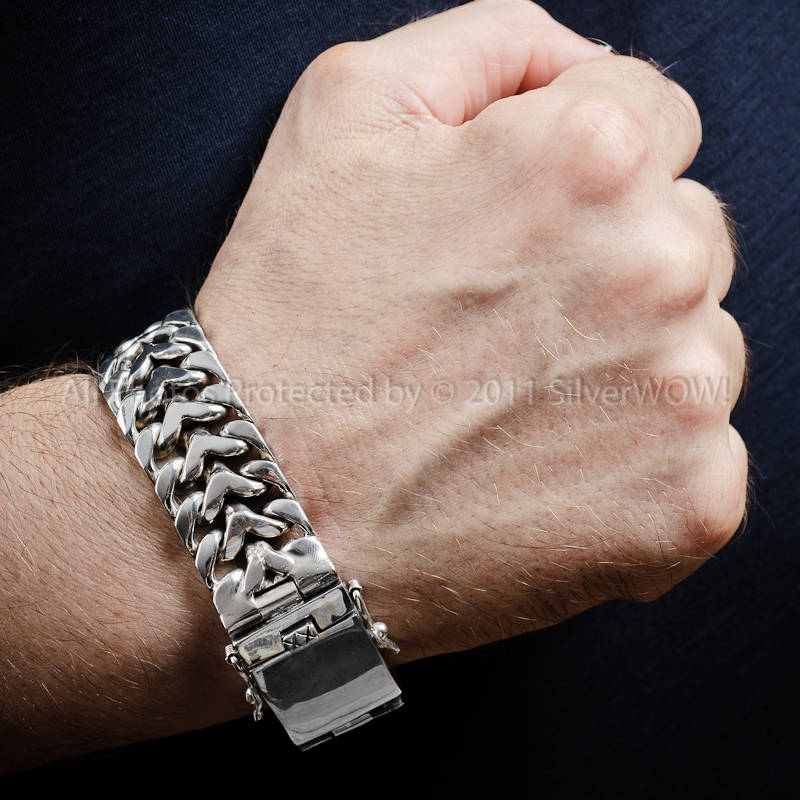 Herringbone Unique Mens Silver Bracelet - 20mm Version. Solid Sterling Silver - SilverWow™
