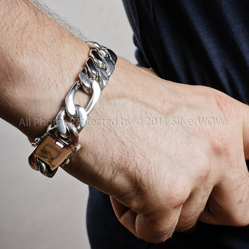 Mens Figaro Bracelet - 15mm - 925 Sterling Silver