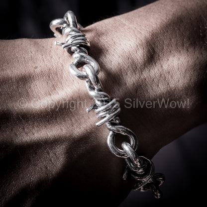 Barb Wire Mens Silver Bracelet hook clasp