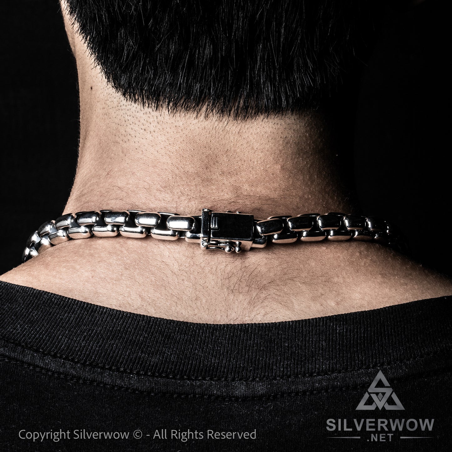 12mm silver box chain clasp on neck – thick chain for men in solid 925