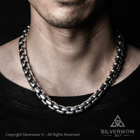 12mm box chain necklace for men in solid 925 silver – chunky handcrafted design