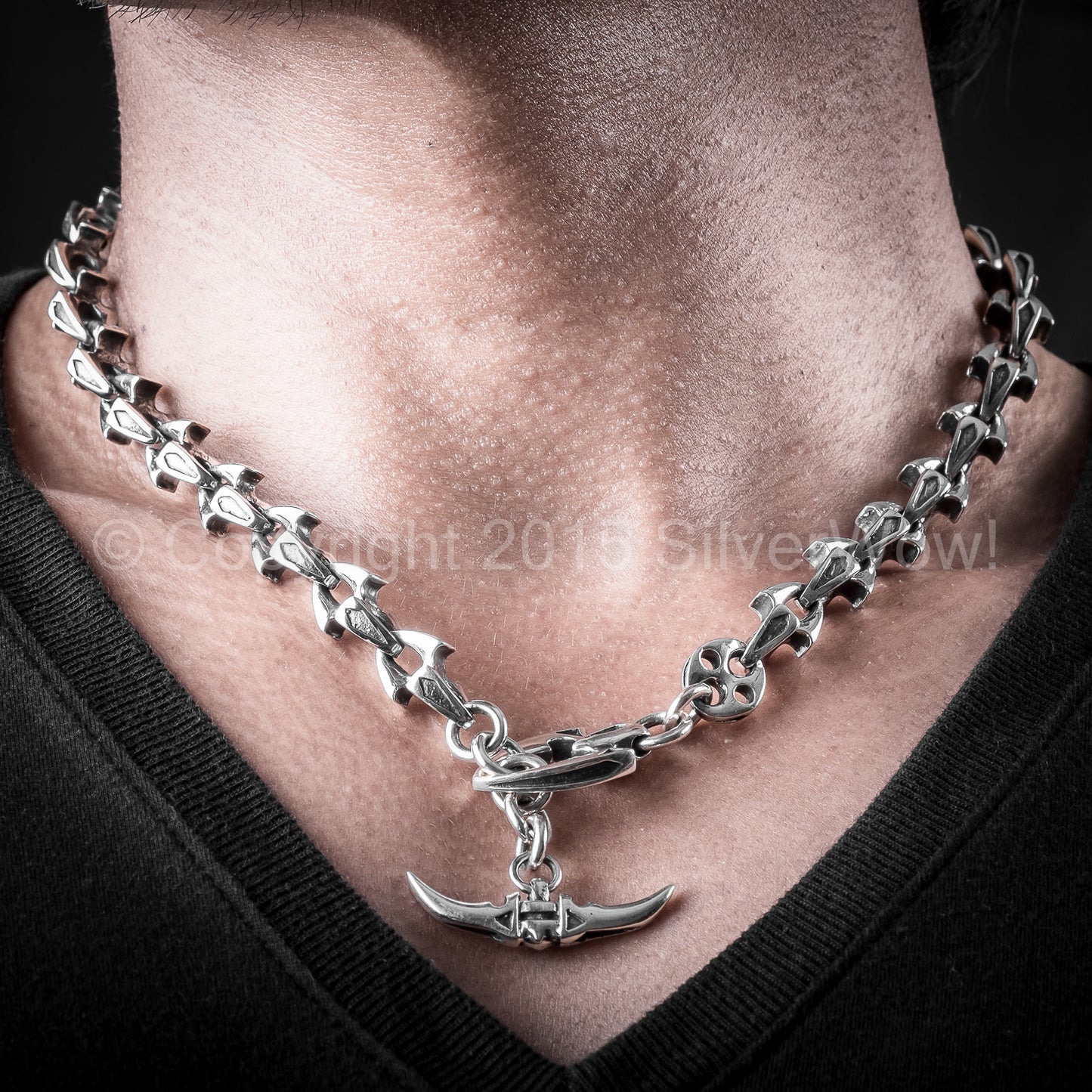 Shark Mens T-Bar Toggle Necklace Chain - SilverWow™