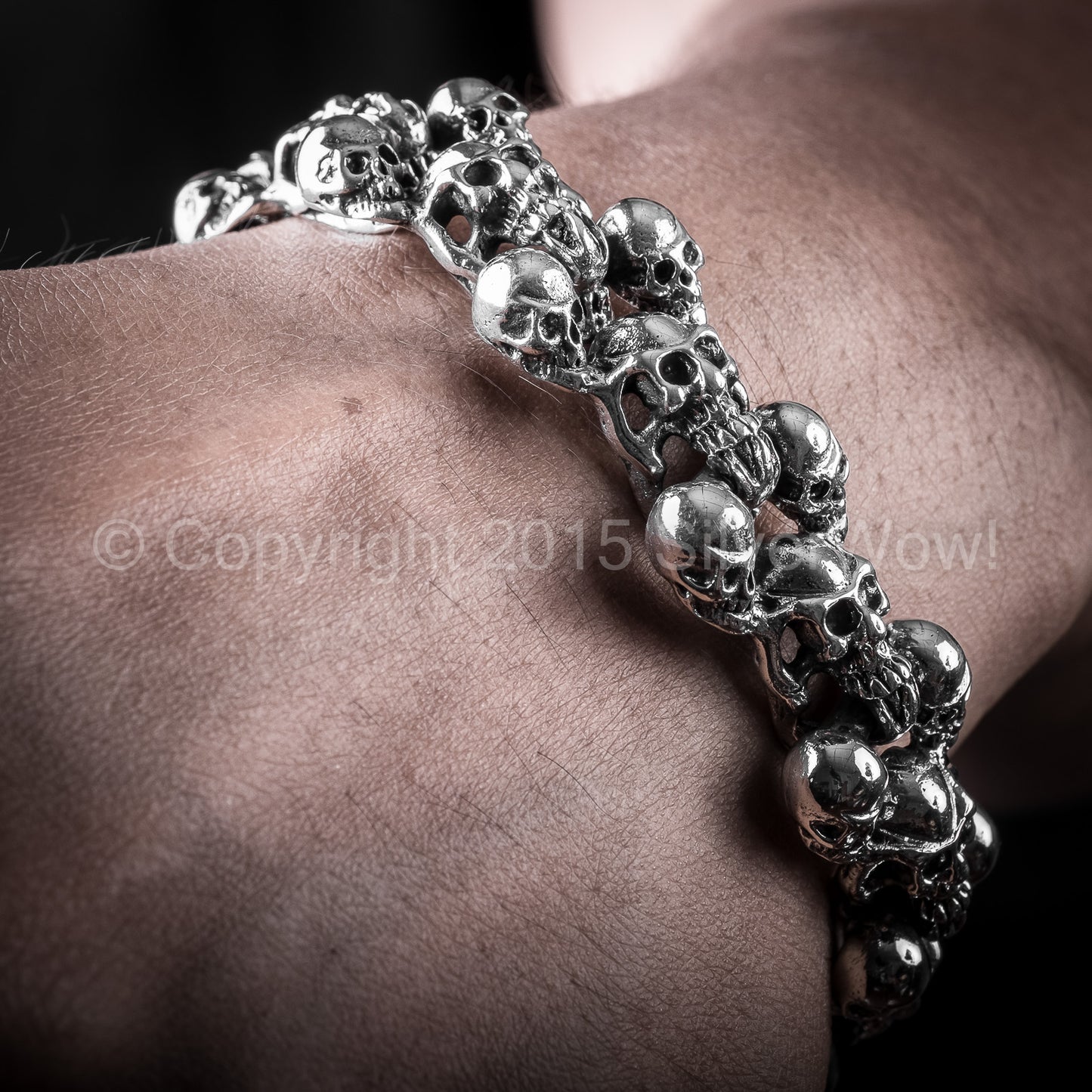 Mens Nested Skull Bracelet, Silver