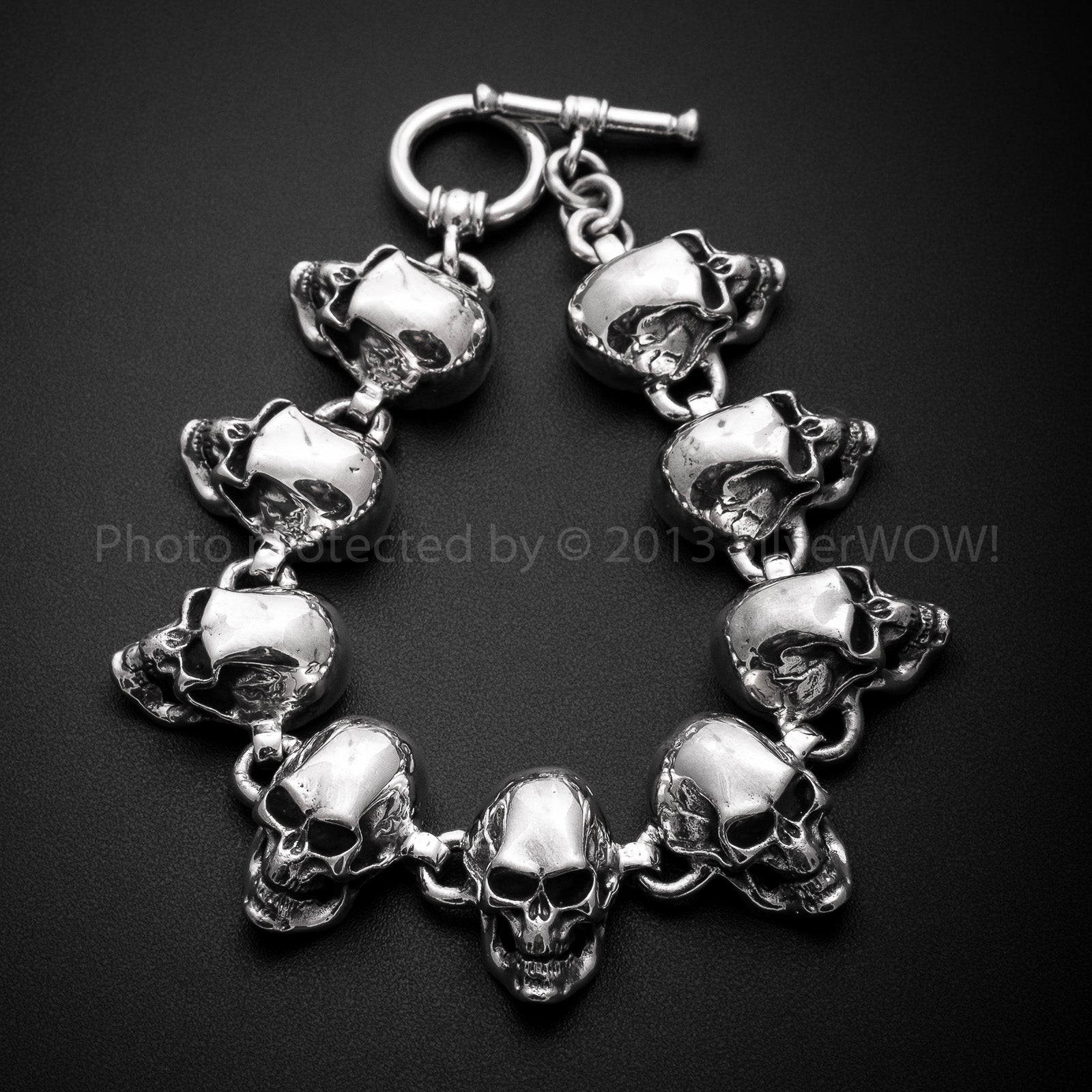 Stainless Steel Mens Sterling Silver Skull Bracelet Skulls