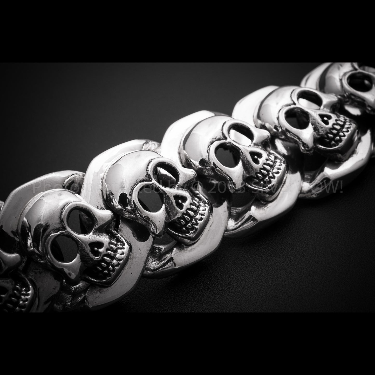 Big Chunky Skulls 23mm sterling silver skull bracelet close-up – handcrafted men’s design
x 23mm Wide