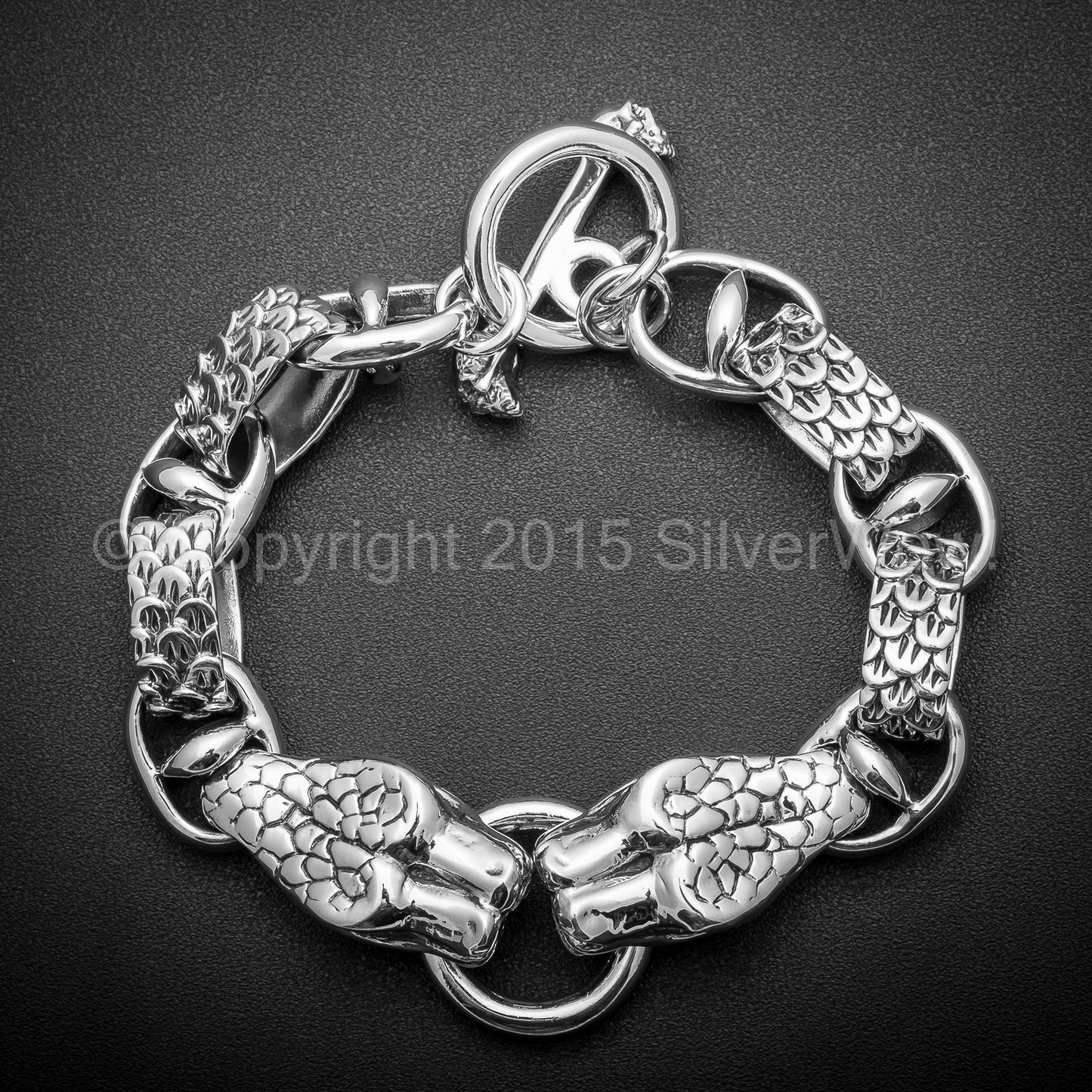 Snake Bracelet with Skulls Toggle Clasp - SilverWow™