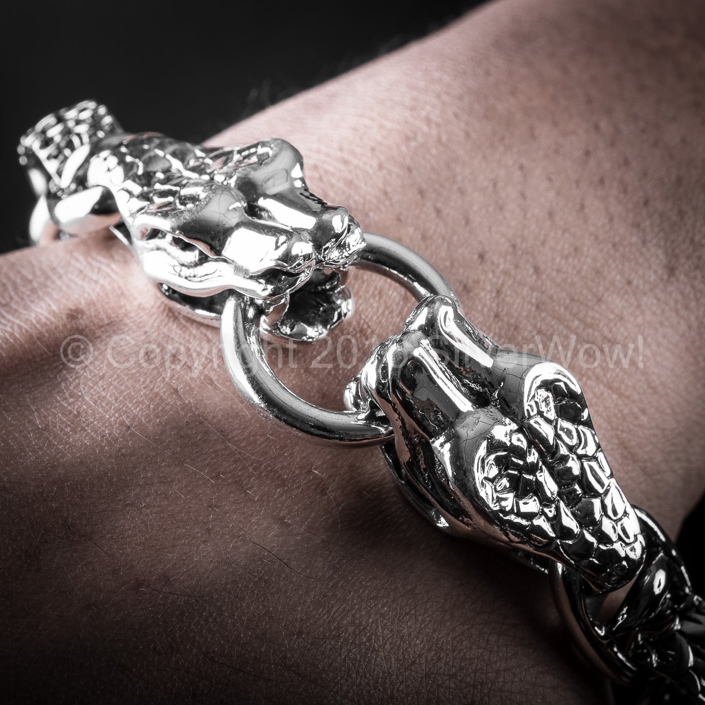 Snake Bracelet with Skulls Toggle Clasp - SilverWow™
