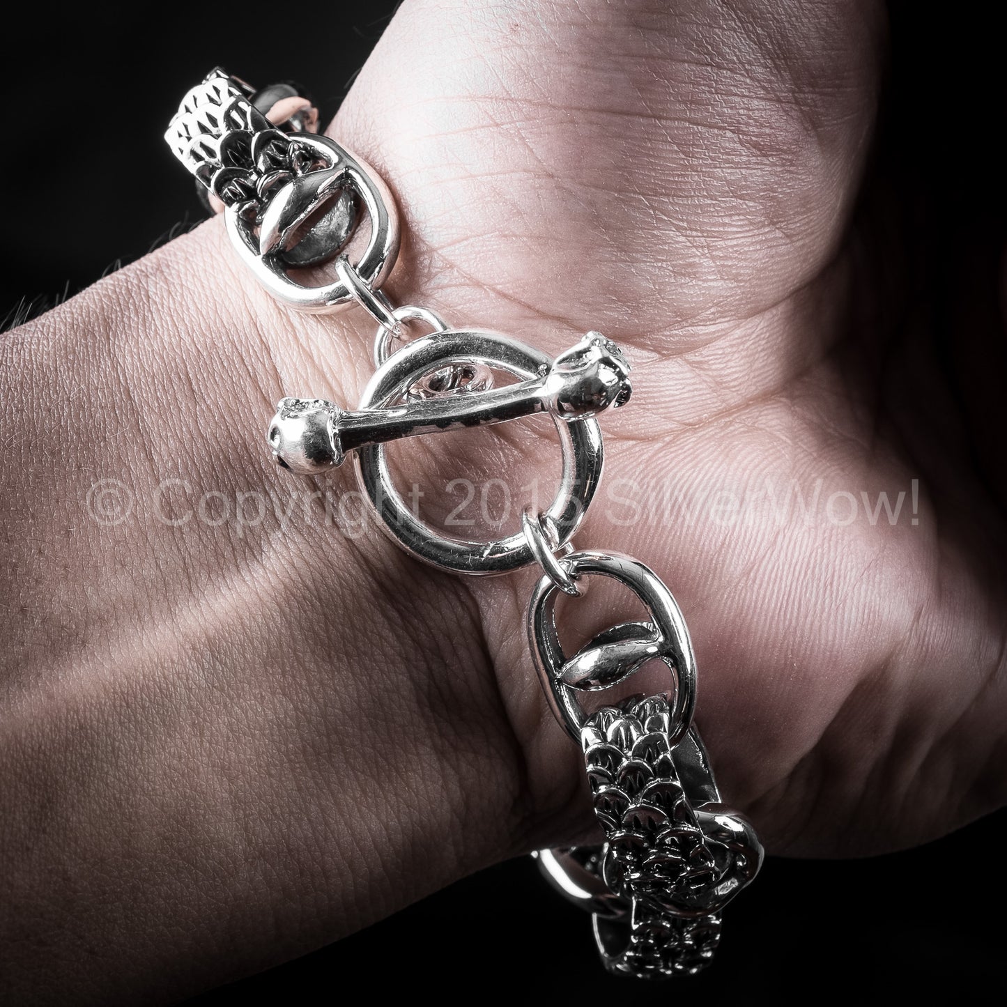 Snake Bracelet with Skulls Toggle Clasp