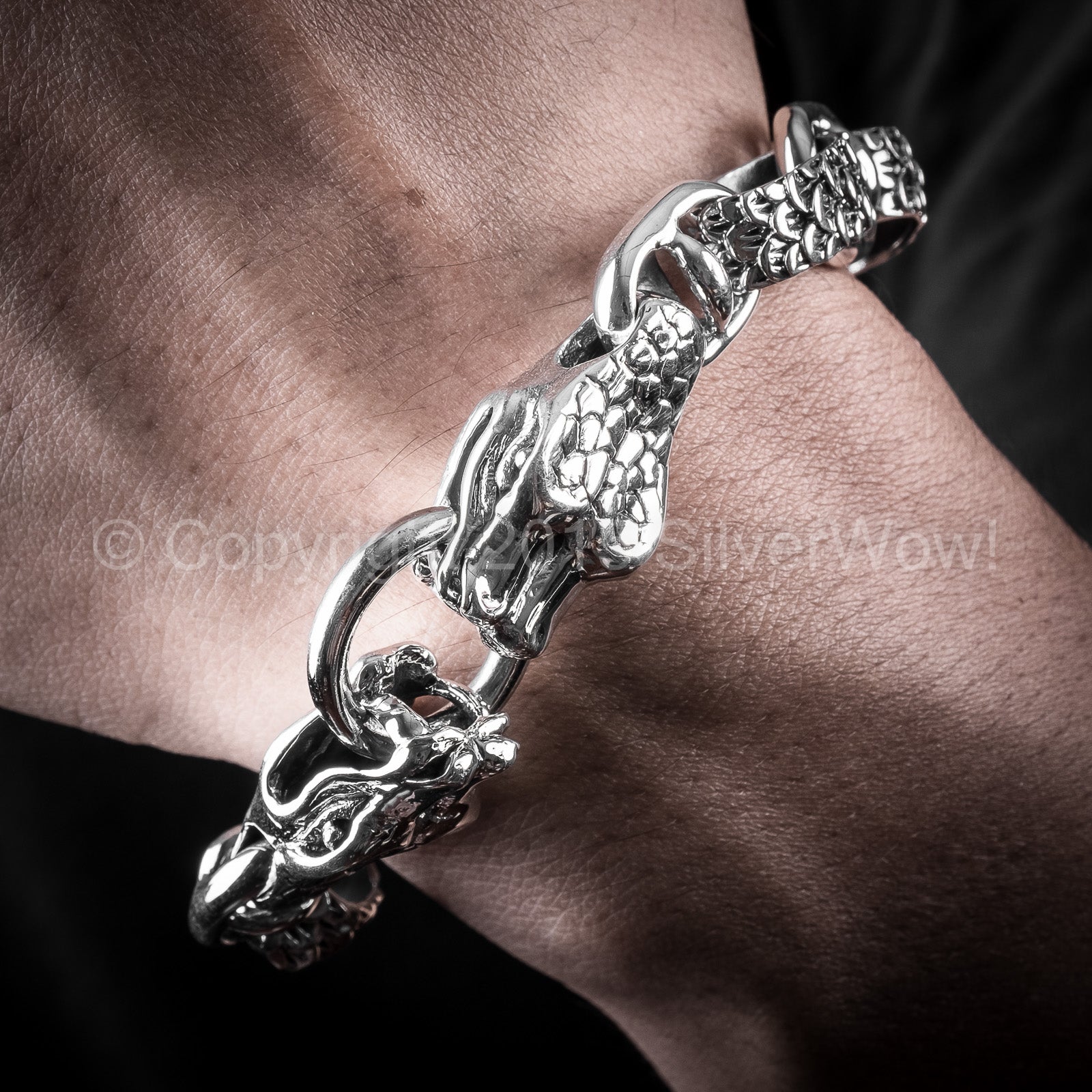 Snake Bracelet with Skulls Toggle Clasp - SilverWow™