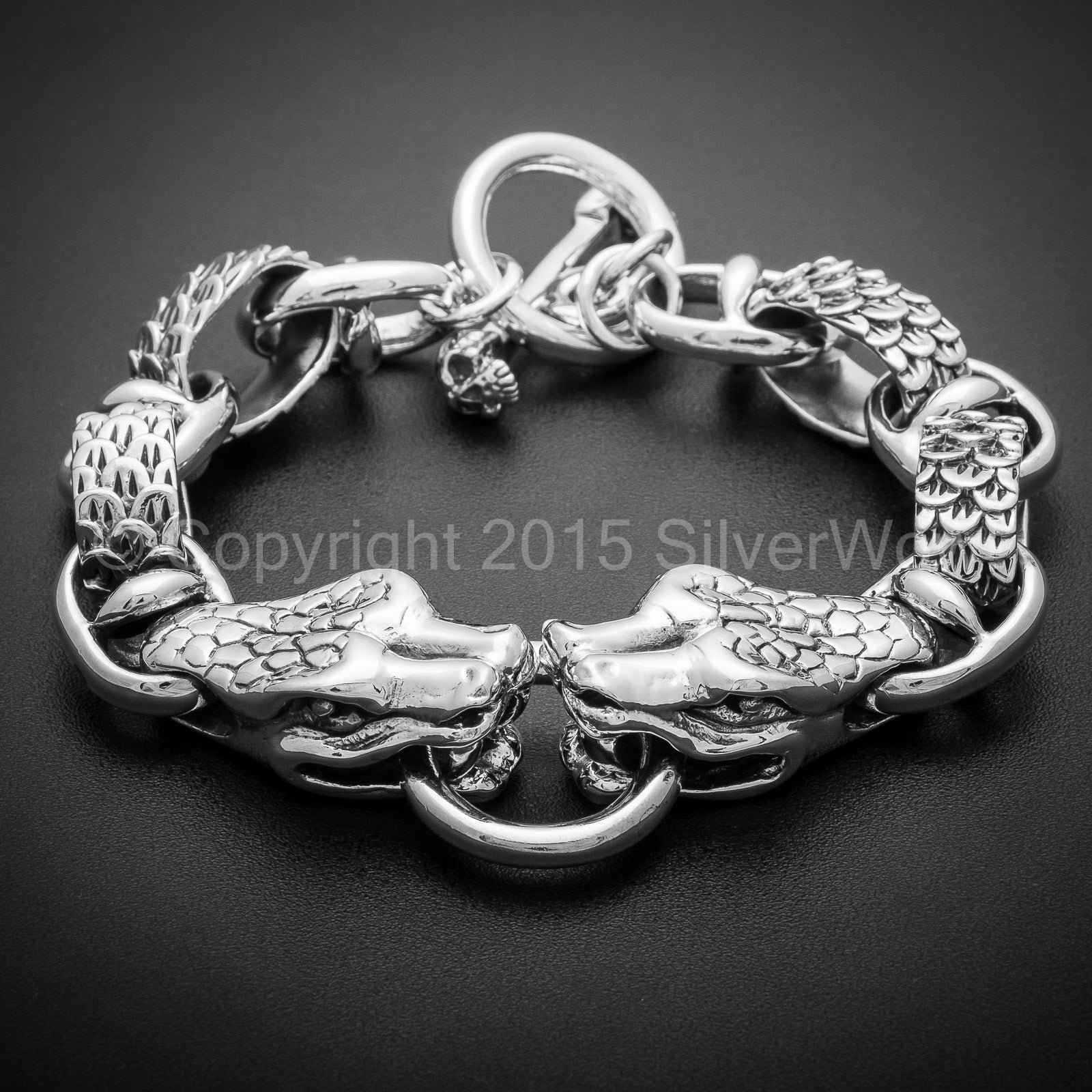 Snake Head Mens Bracelet With Skull T-Bar Clasp