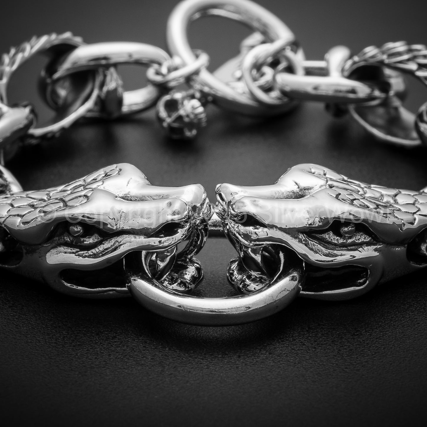 Snake Bracelet with Skulls Toggle Clasp