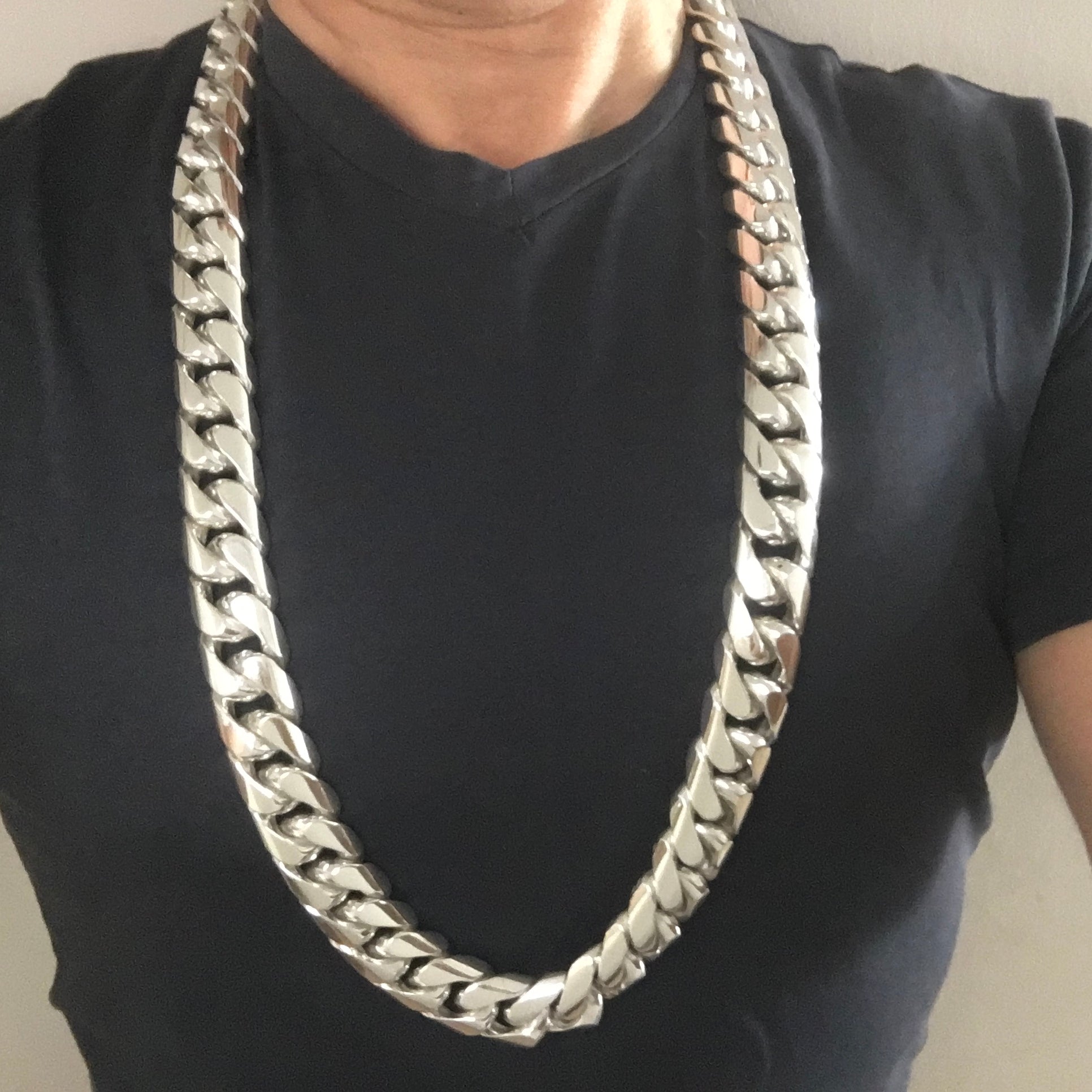 Solid silver cuban link chain, 25mm wide, 26 inch long