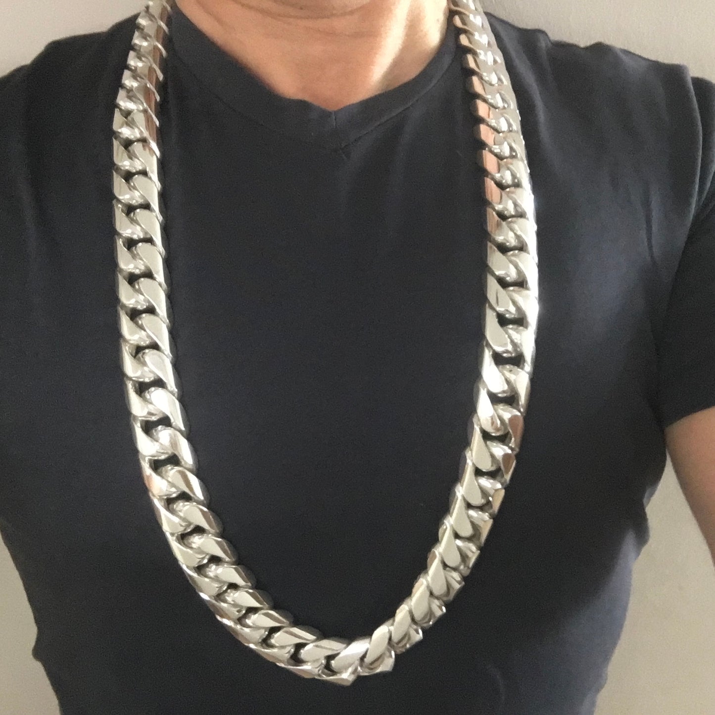 Solid silver cuban link chain, 25mm wide, 26 inch long