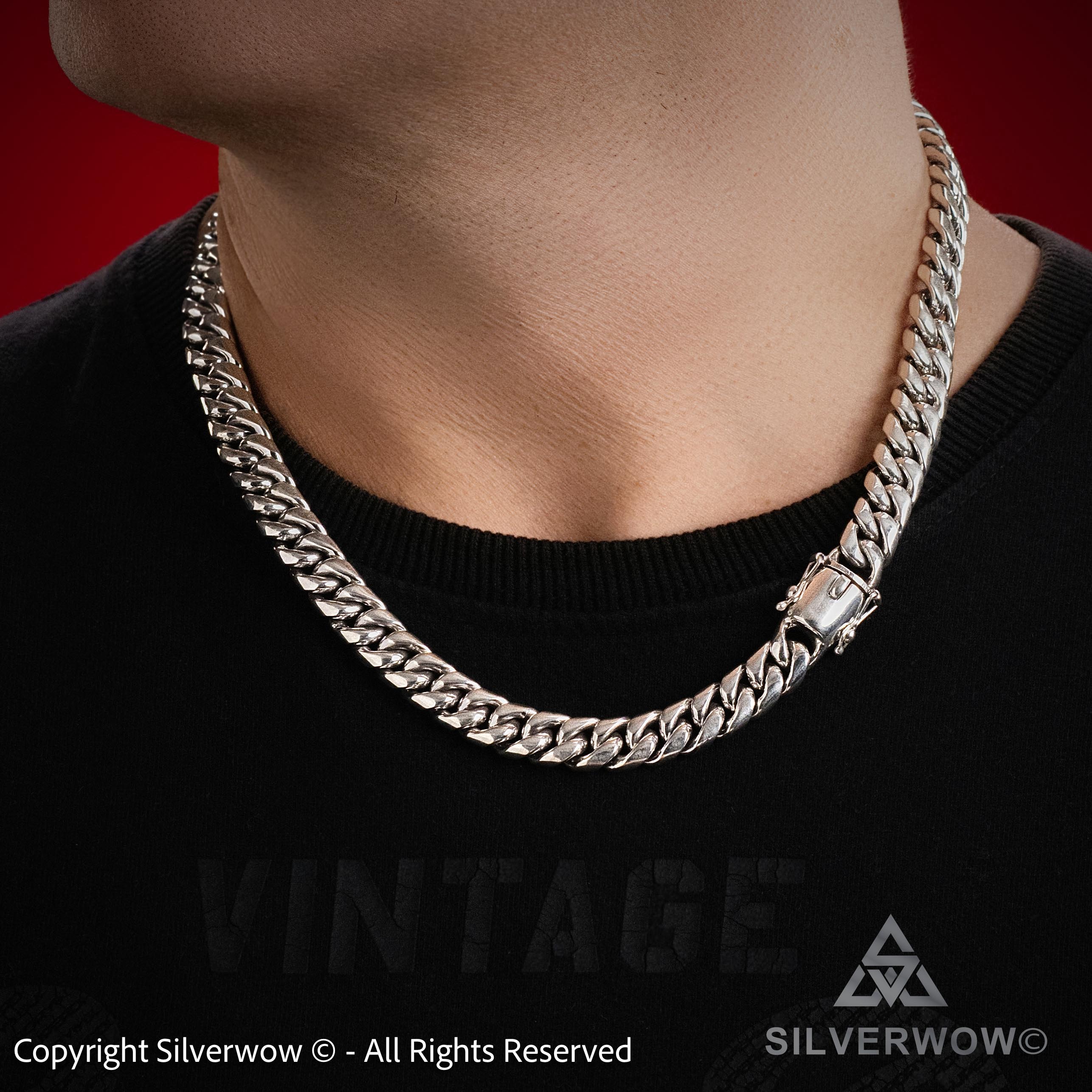 Miami Cuban Link Silver Chain Necklace - 10mm Wide | Silverwow.net