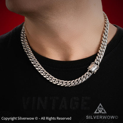 10mm Miami Cuban link chain necklace in solid sterling silver, approx 150 grams