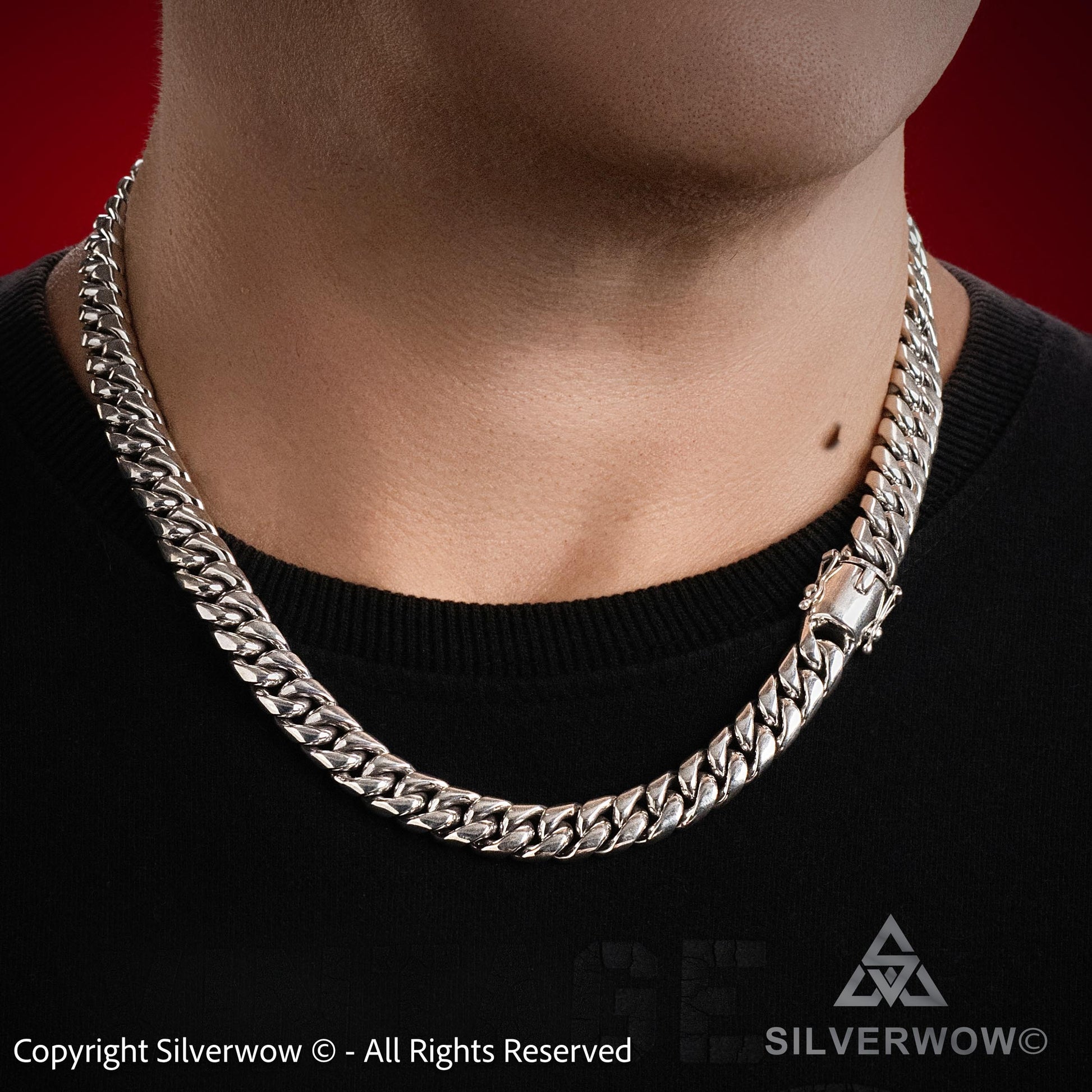 10mm Miami Cuban link chain necklace in solid sterling silver, approx 150 grams