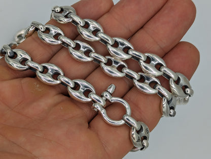 12mm silver anchor link necklace with visible clasp close-up