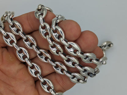 silver 12mm anchor chain necklace coiled for detail
