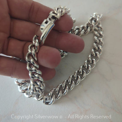 12mm rounded Albert chain necklace in heavy 925 silver