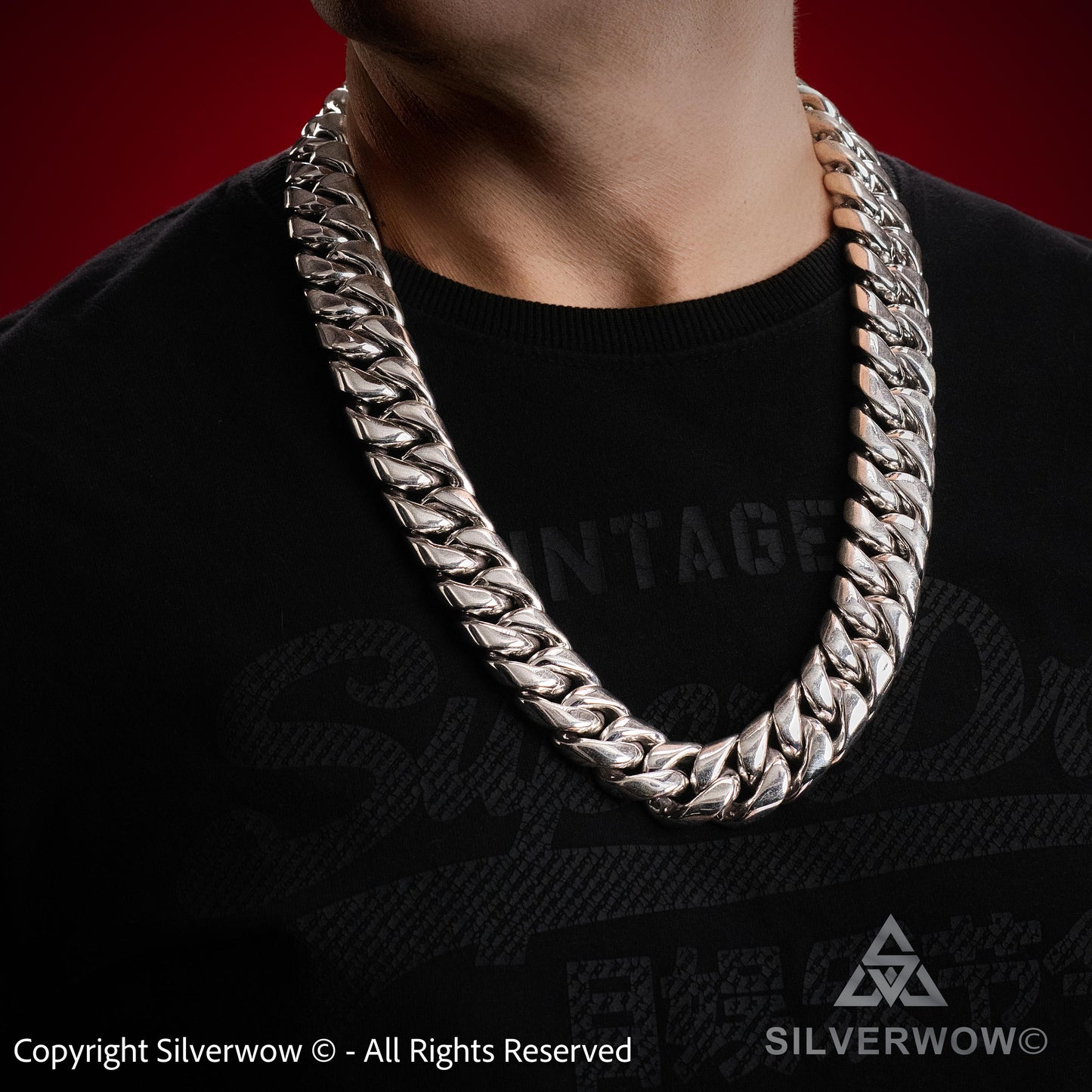 25mm mens heavy sterling silver Cuban link chain necklace UK style