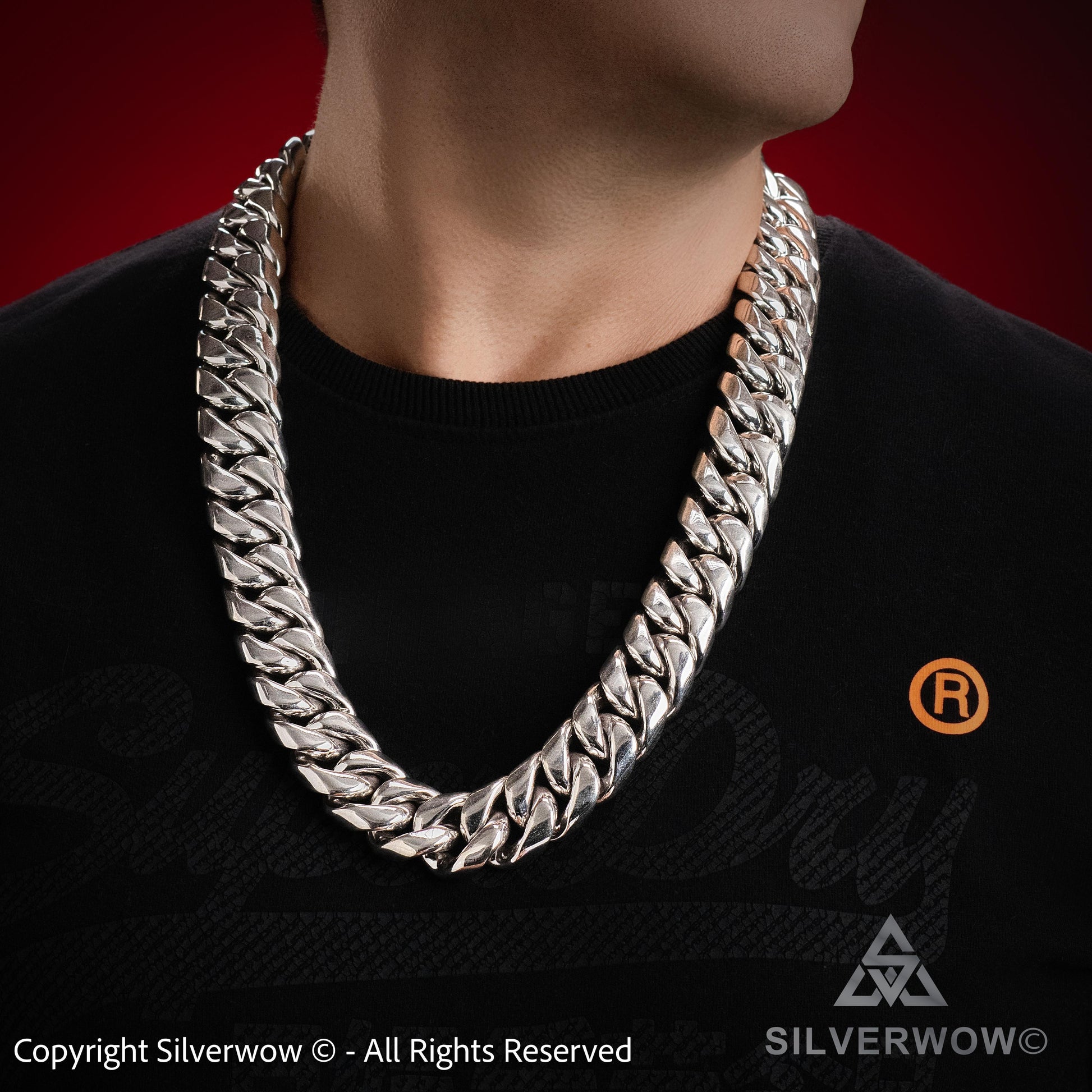 25mm heavy Cuban link chain necklace men sterling silver detail view