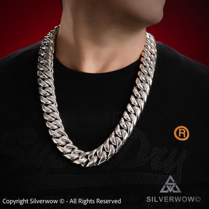 25mm heavy Cuban link chain necklace men sterling silver detail view