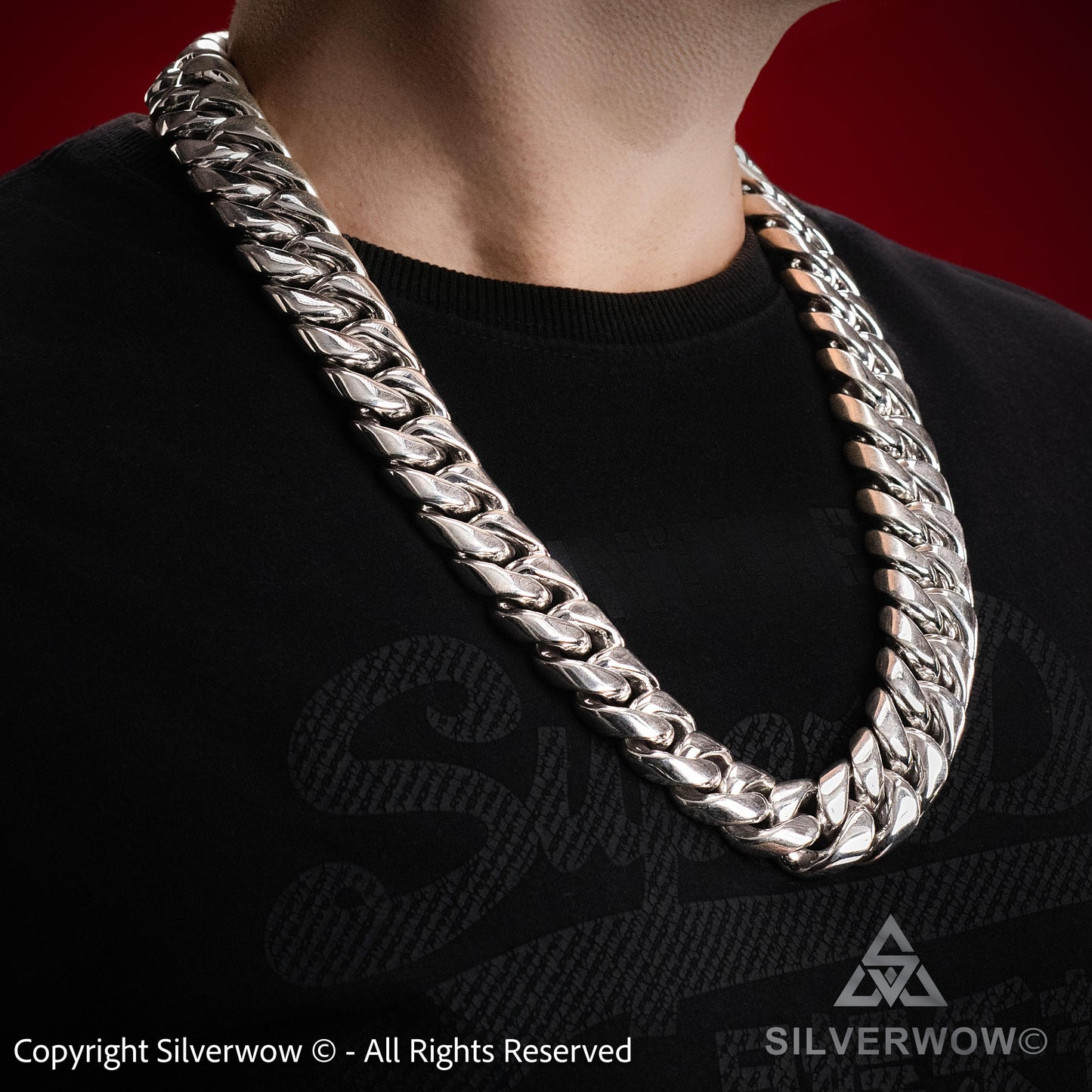 25mm big silver Cuban link chain necklace thick heavy design for men