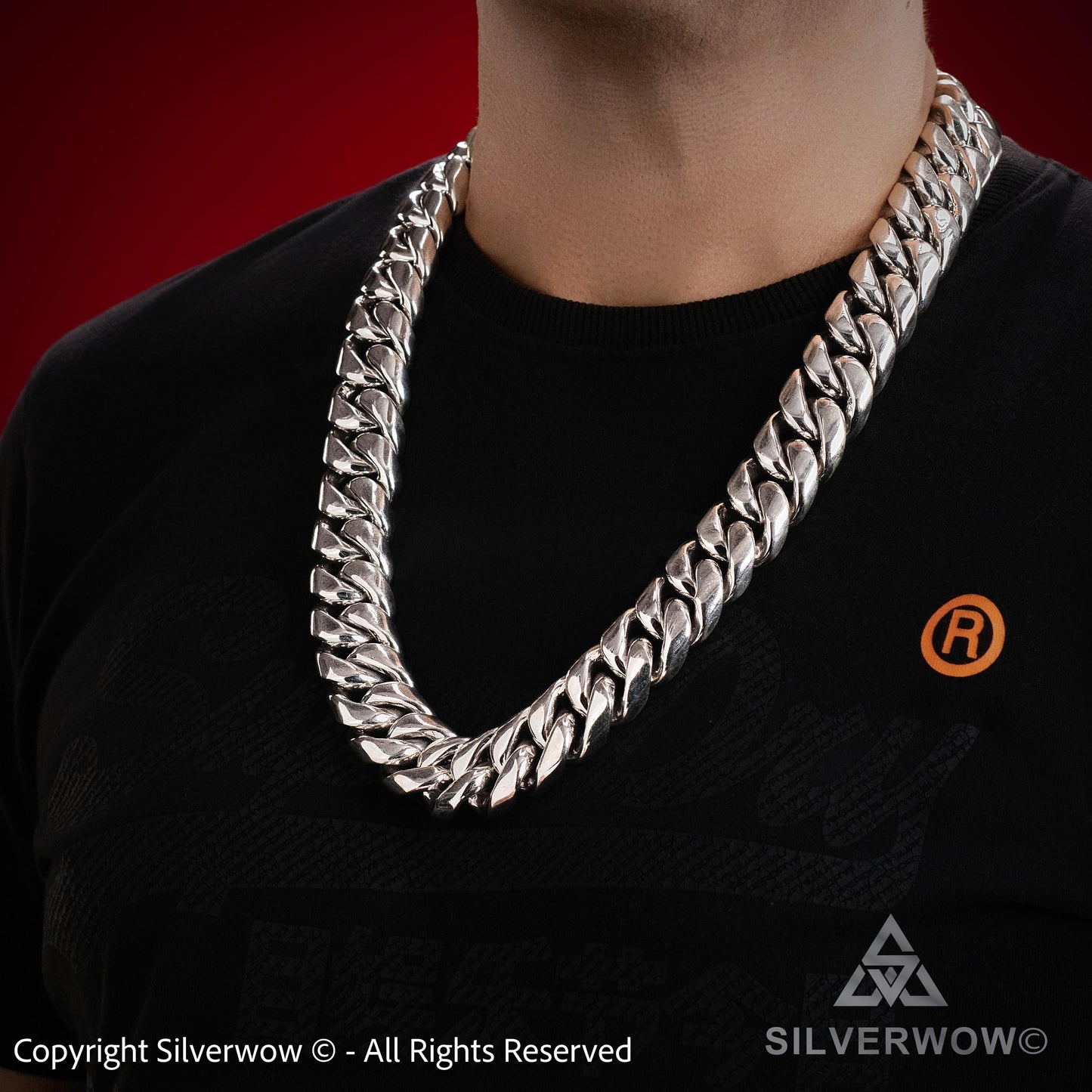 25mm heavy Cuban link chain necklace men sterling silver side view