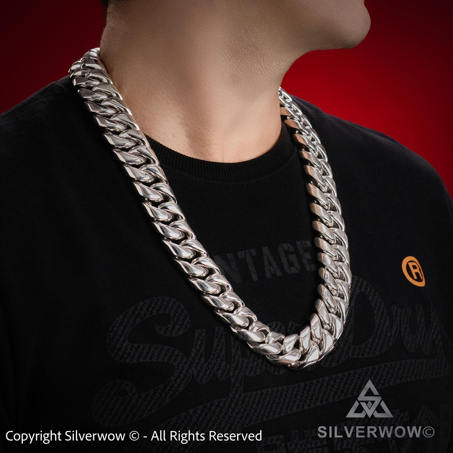 25mm thick sterling silver Cuban link chain necklace men