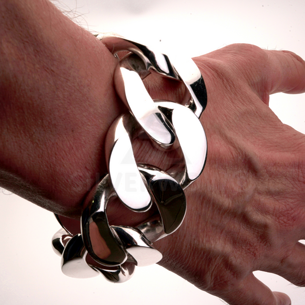 限定【定価10万】END.Curve loosen cut bracelet 40mm Wide, Reverse Lock, Silver Curb Bracelet | Silverwow.net