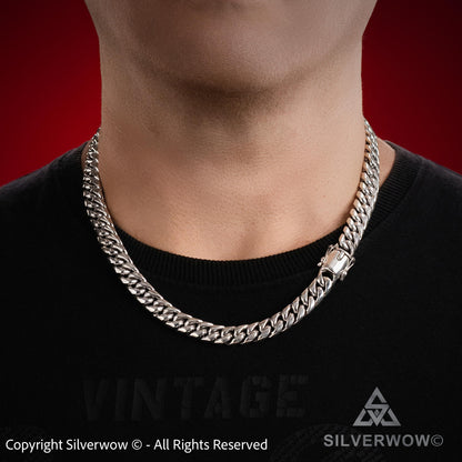 Close-up 10mm Cuban link necklace for men, sterling silver, approx 150 grams