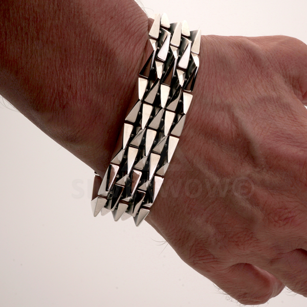 Silver 925 Men’s Bracelet Rank AB 20cm Spike-20mm-hinged-BOX-clasp-