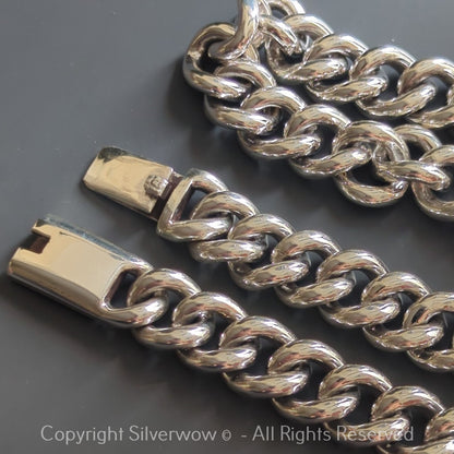 12mm Rounded Albert Chain Necklace | Heavy 925 Silver