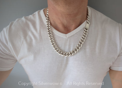 Heavy silver Cuban chain necklace — 10mm Miami Cuban link in solid 925 sterling silver for men