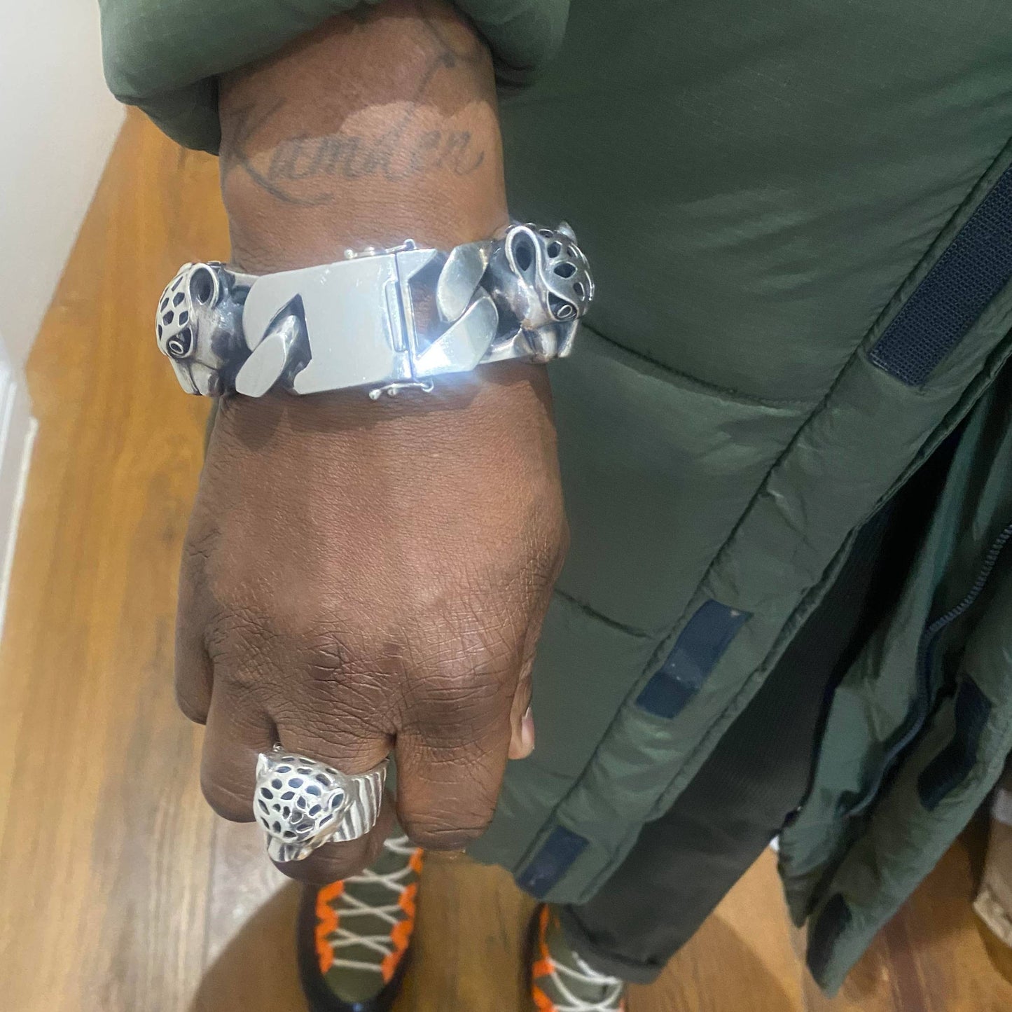 Big Leopard Head Bracelet with Lifelike Eyes