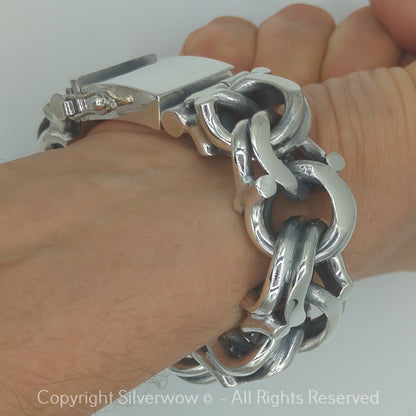 Massive Garibaldi bracelet in 925 silver, side profile view