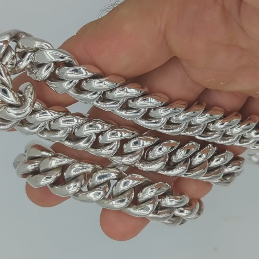 15mm Cuban link necklace in solid 925 sterling silver, heavy chunky men’s chain