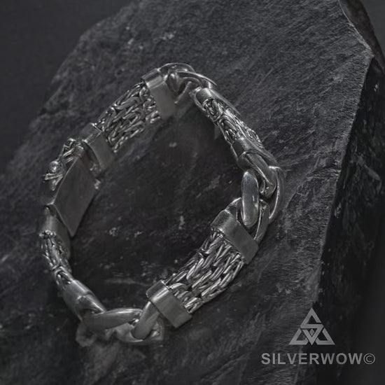 925 sterling silver triple strand bracelet for men – handcrafted Bali Borobudur design