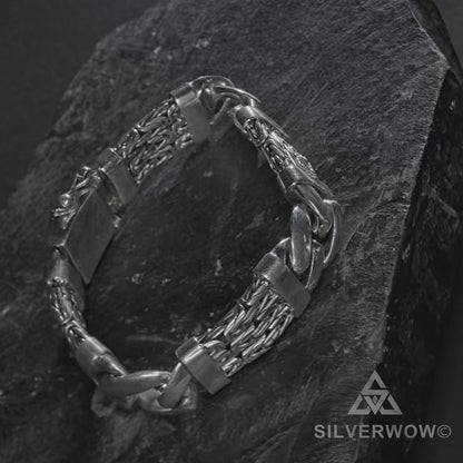 925 sterling silver triple strand bracelet for men – handcrafted Bali Borobudur design