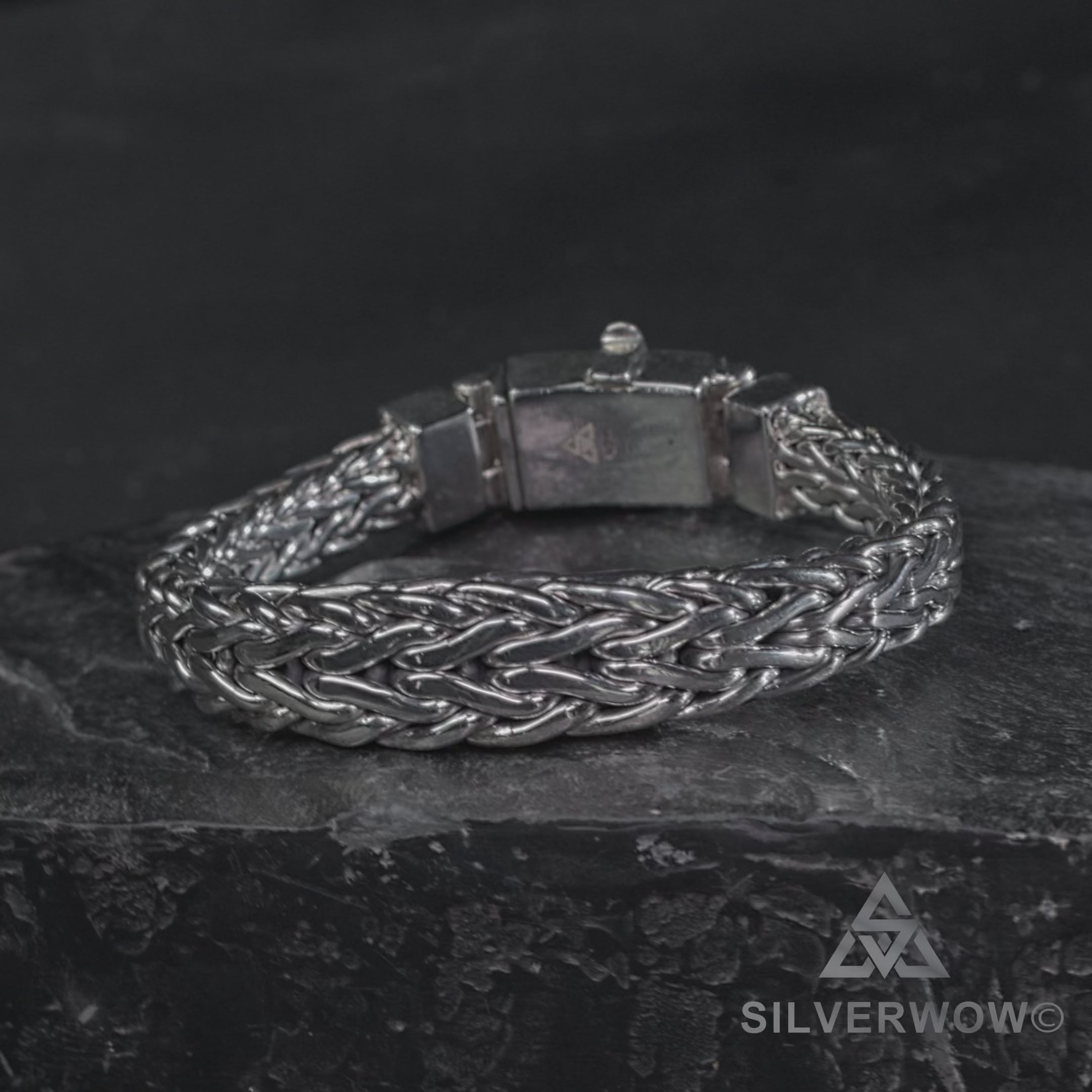 Tapered Woven Men's Silver Bracelet - 13mm Wide | Silverwow.net