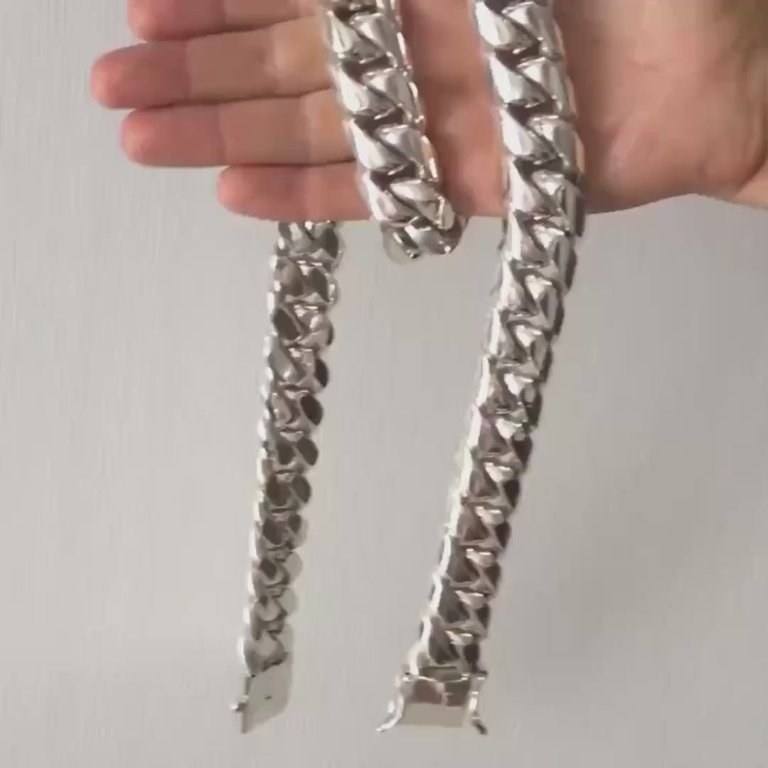 20mm heavy silver Cuban link necklace with double-locking box clasp